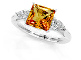 White gold Three-Stone Princess Cut Citrine Ring with Pear  Side Stones in Four-Prong Setting_13