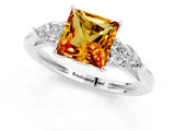 White gold Three-Stone Princess Cut Citrine Ring with Pear  Side Stones in Four-Prong Setting_49