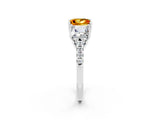 White gold Three-Stone Princess Cut Citrine Ring with Round  Pavé Band and Prong Setting_26