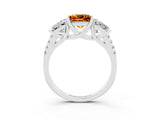 White gold Three-Stone Princess Cut Citrine Ring with Round  Pavé Band and Prong Setting_27