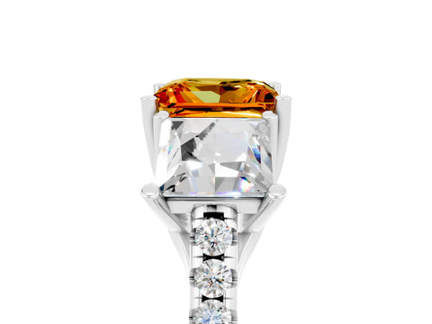 White gold Three-Stone Princess Cut Citrine Ring with Round  Pavé Band and Prong Setting_29