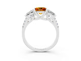 White gold Three-Stone Princess Cut Citrine Ring with Round  Pavé Band and Prong Setting_33