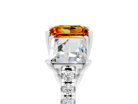 White gold Three-Stone Princess Cut Citrine Ring with Round  Pavé Band and Prong Setting_41