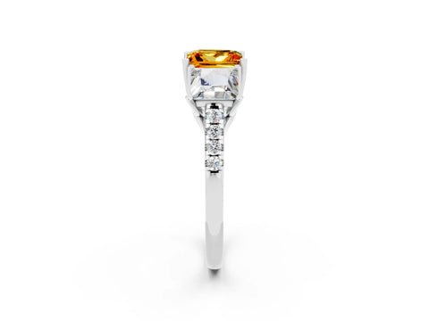 White gold Three-Stone Princess Cut Citrine Ring with Round  Pavé Band and Prong Setting_50