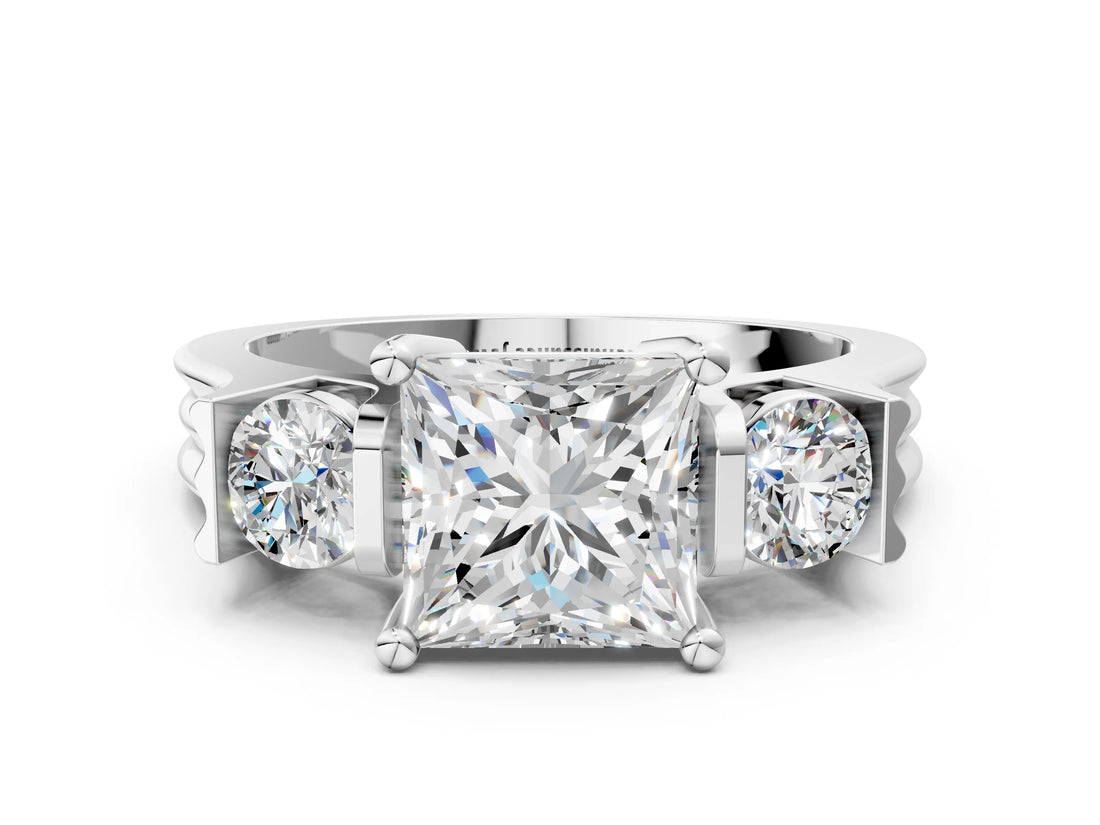 White gold Three-Stone Princess Cut Cut Classic Band Prong Setting Ring_7