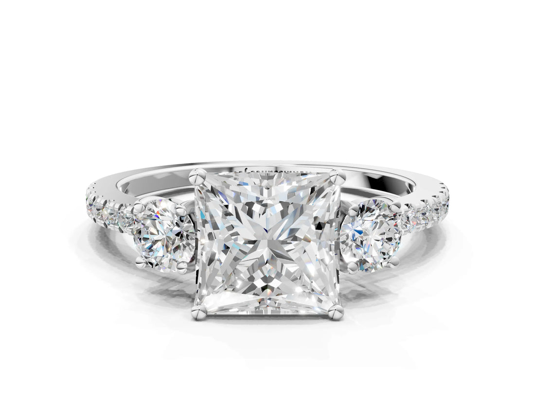 White gold Three-Stone Princess Cut Cut Diamond Pavé Band with Prong Setting_19