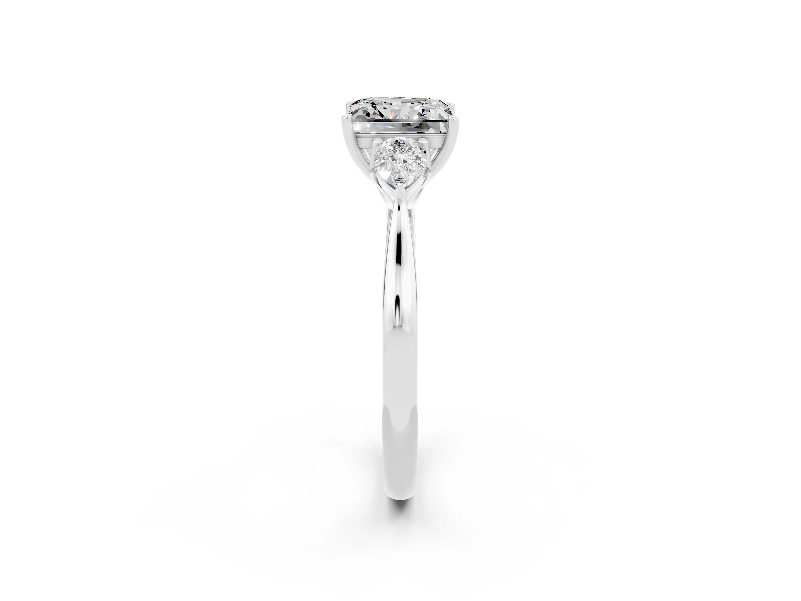 White gold Three-Stone Princess Cut Cut Diamond Ring with Pear Side Stones in Four-Prong Setting_2