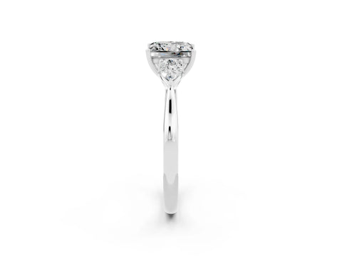 White gold Three-Stone Princess Cut Cut Diamond Ring with Pear Side Stones in Four-Prong Setting_2