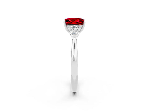 White gold Three-Stone Princess Cut Cut Diamond Ring with Pear Side Stones in Four-Prong Setting_2