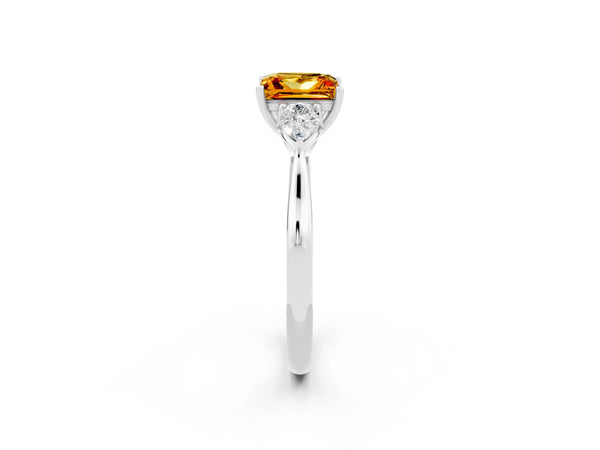 White gold Three-Stone Princess Cut Citrine Ring with Pear  Side Stones in Four-Prong Setting
