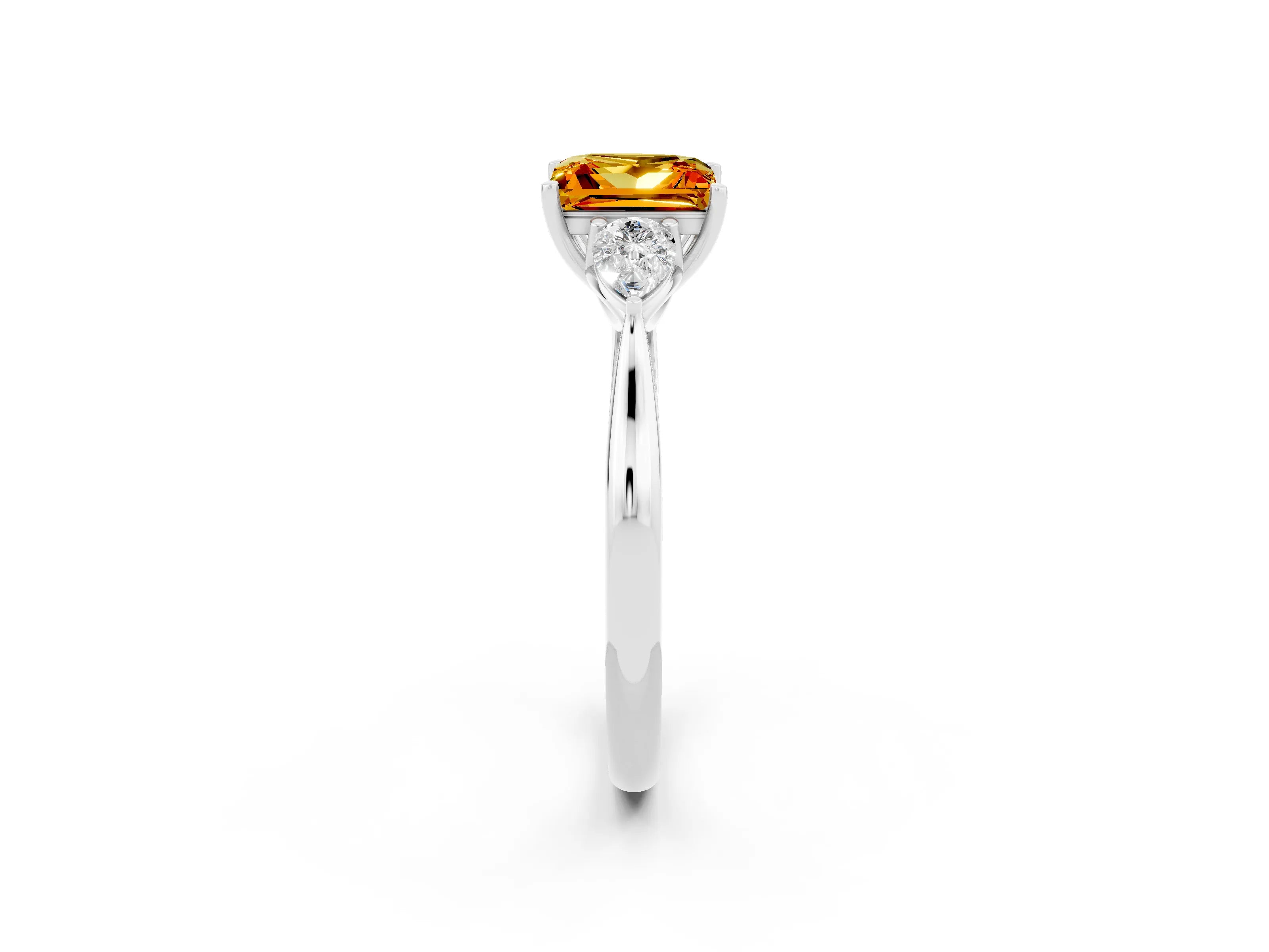 White gold Three-Stone Princess Cut Cut Diamond Ring with Pear Side Stones in Four-Prong Setting_2