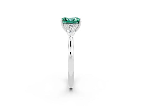 White gold Three-Stone Princess Cut Cut Diamond Ring with Pear Side Stones in Four-Prong Setting_2