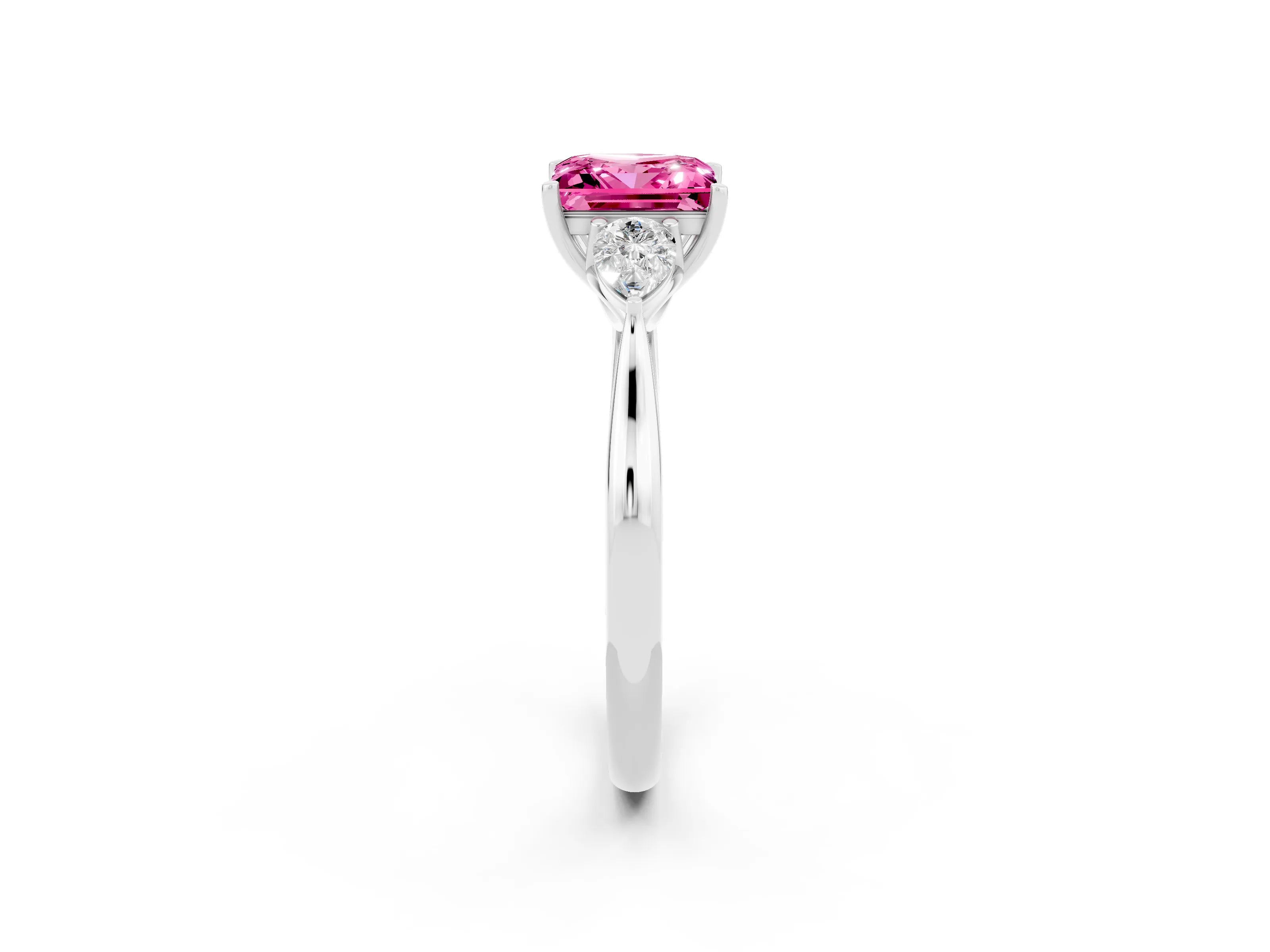 White gold Three-Stone Princess Cut Cut Diamond Ring with Pear Side Stones in Four-Prong Setting_2