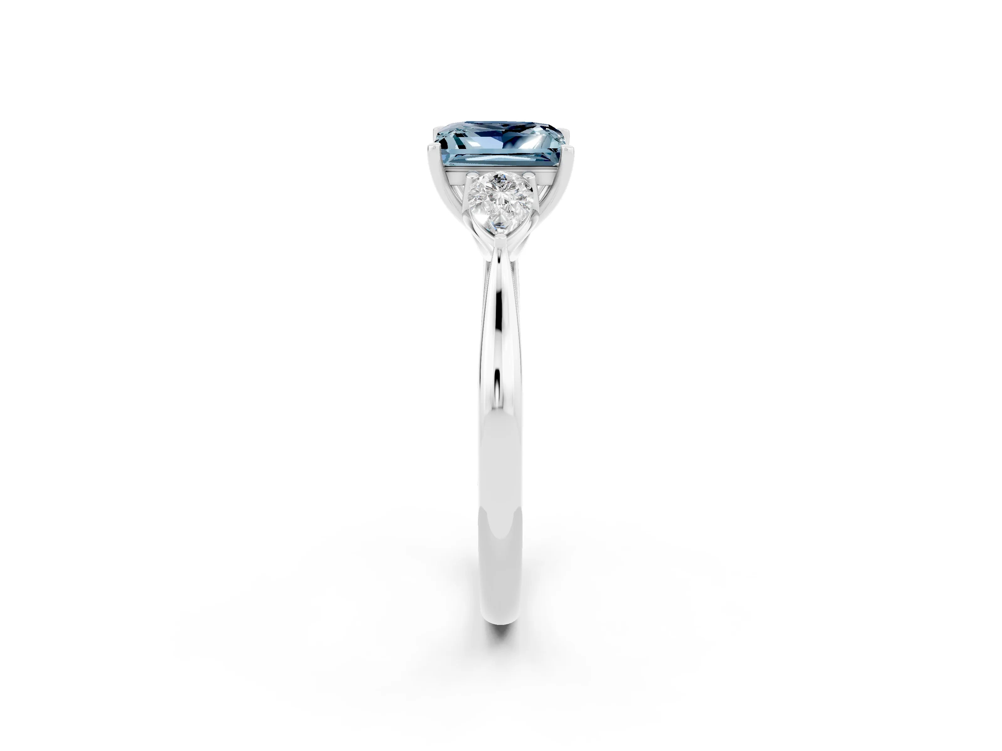 White gold Three-Stone Princess Cut Cut Diamond Ring with Pear Side Stones in Four-Prong Setting_2