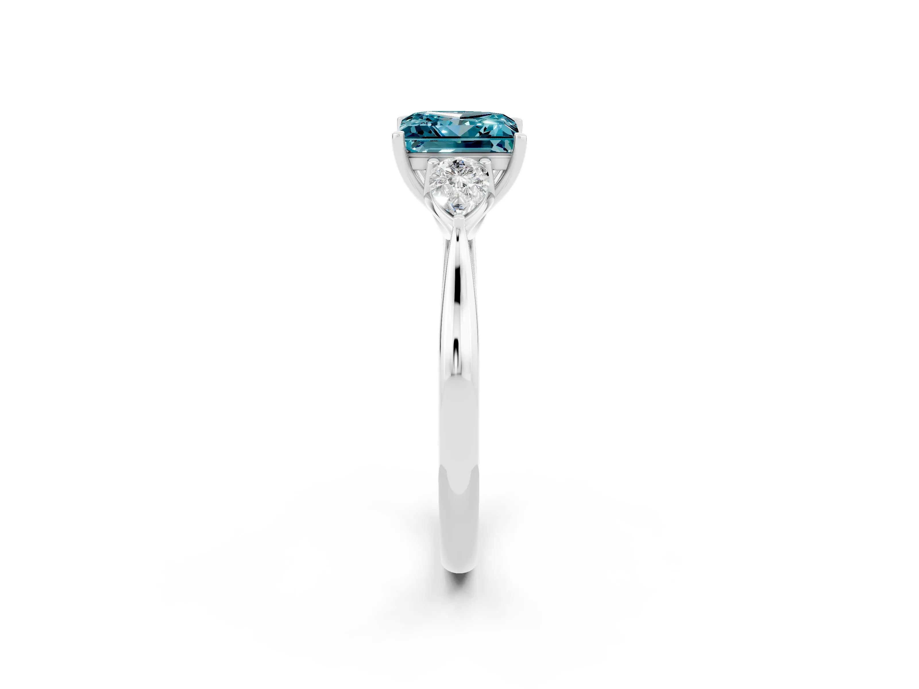 White gold Three-Stone Princess Cut Cut Diamond Ring with Pear Side Stones in Four-Prong Setting_2