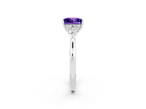 White gold Three-Stone Princess Cut Cut Diamond Ring with Pear Side Stones in Four-Prong Setting_2