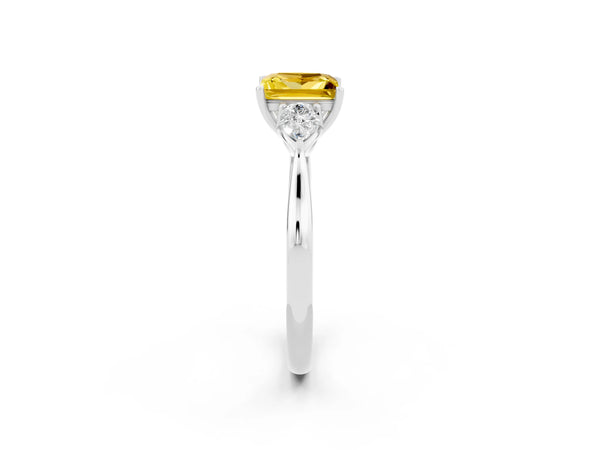Silver Three-Stone Princess Cut Yellow Sapphire Ring with Pear  Side Stones in Four-Prong Setting