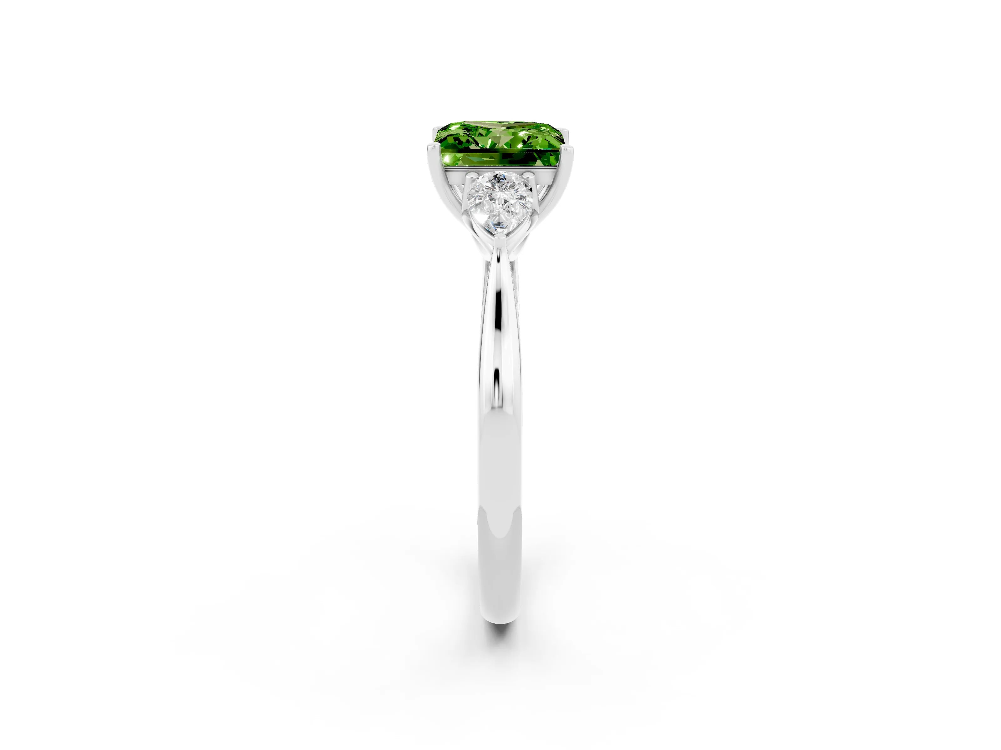 White gold Three-Stone Princess Cut Cut Diamond Ring with Pear Side Stones in Four-Prong Setting_2