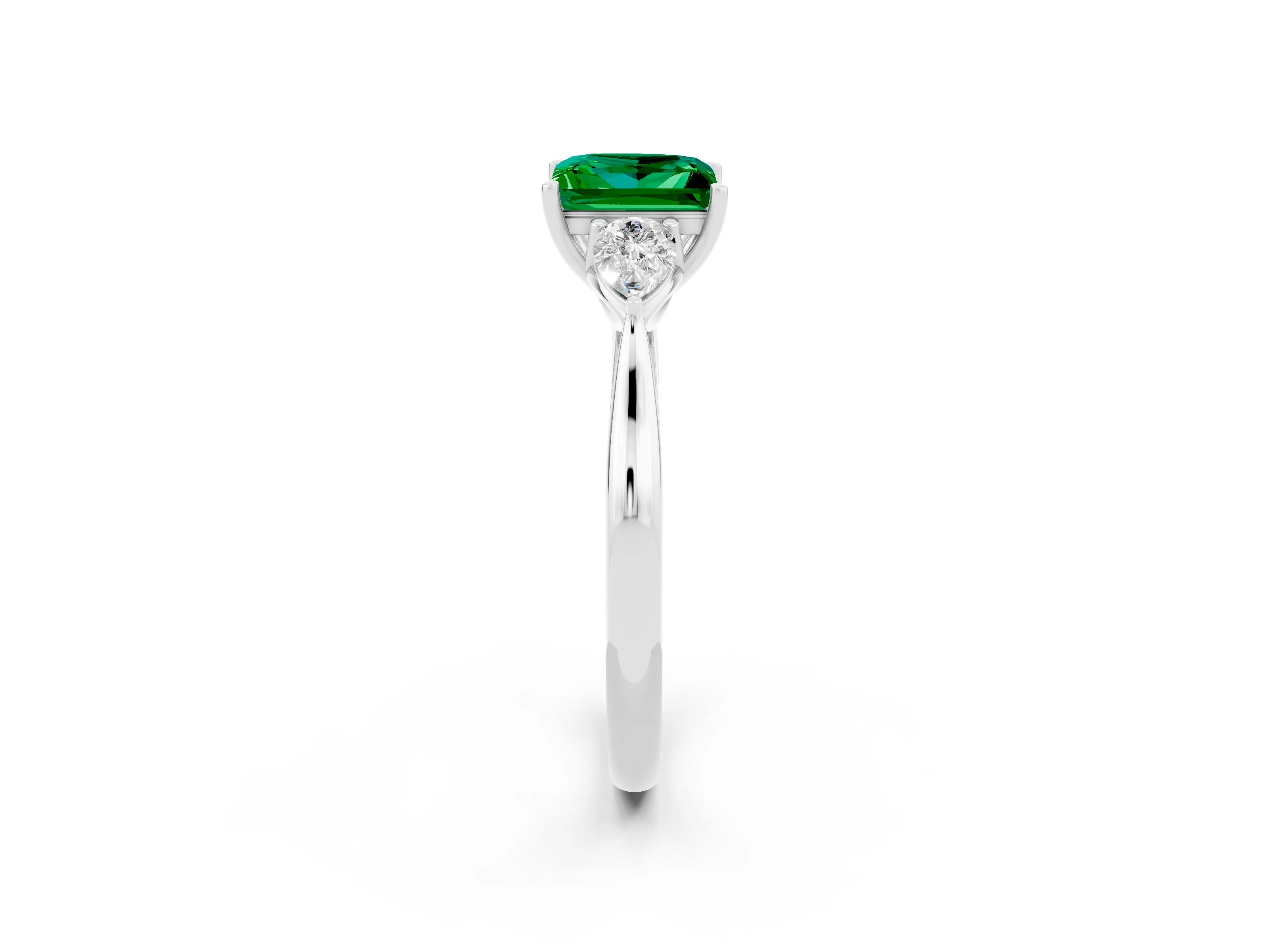 White gold Three-Stone Princess Cut Cut Diamond Ring with Pear Side Stones in Four-Prong Setting_2