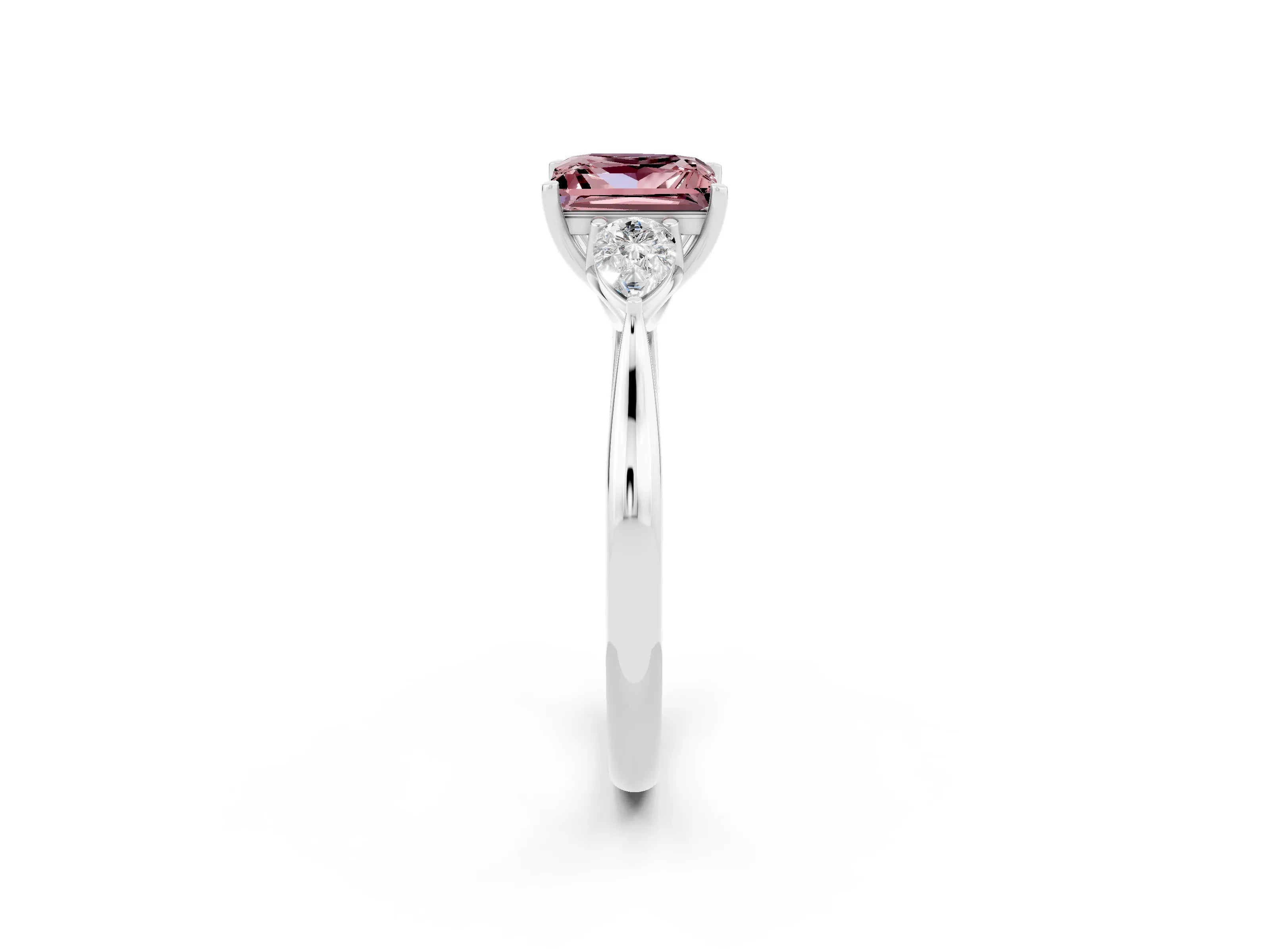 White gold Three-Stone Princess Cut Cut Diamond Ring with Pear Side Stones in Four-Prong Setting_2