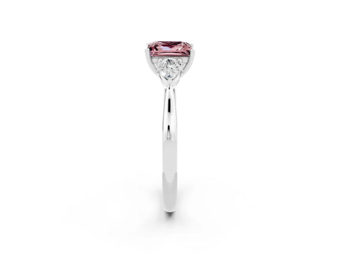 White gold Three-Stone Princess Cut Cut Diamond Ring with Pear Side Stones in Four-Prong Setting_2