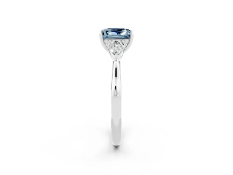 White gold Three-Stone Princess Cut Cut Diamond Ring with Pear Side Stones in Four-Prong Setting_2
