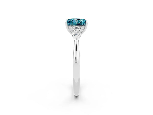 Silver Three-Stone Princess Cut Cut Diamond Ring with Pear Side Stones in Four-Prong Setting