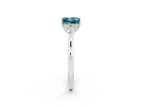 White gold Three-Stone Princess Cut Cut Diamond Ring with Pear Side Stones in Four-Prong Setting_2