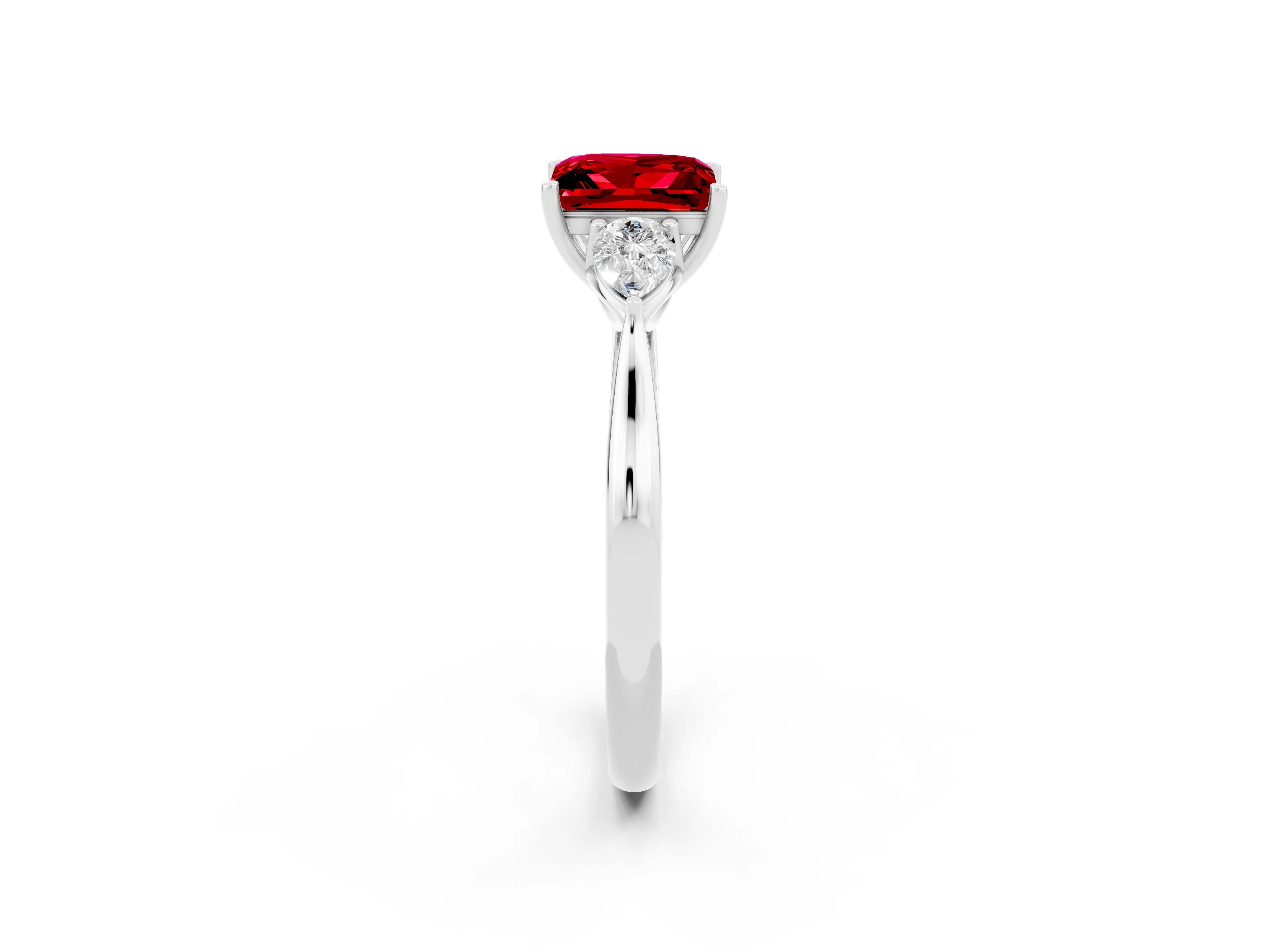 White gold Three-Stone Princess Cut Cut Diamond Ring with Pear Side Stones in Four-Prong Setting_2