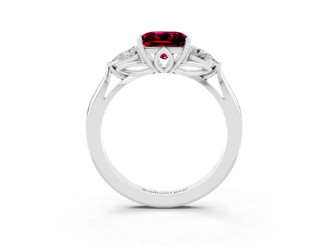 White gold Three-Stone Princess Cut Cut Diamond Ring with Pear Side Stones in Four-Prong Setting_3