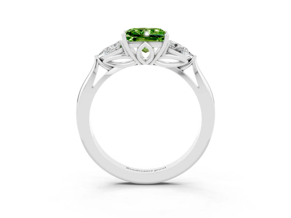 Platinum Three-Stone Princess Cut Cut Diamond Ring with Pear Side Stones in Four-Prong Setting