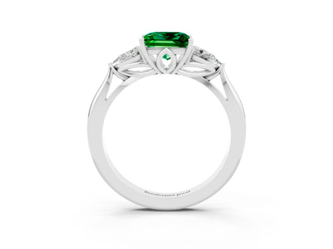 White gold Three-Stone Princess Cut Cut Diamond Ring with Pear Side Stones in Four-Prong Setting_3