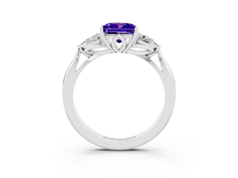 White gold Three-Stone Princess Cut Cut Diamond Ring with Pear Side Stones in Four-Prong Setting_3