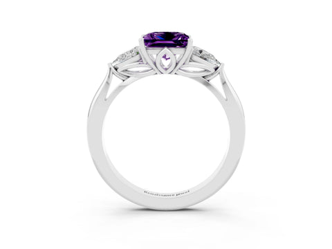 White gold Three-Stone Princess Cut Cut Diamond Ring with Pear Side Stones in Four-Prong Setting_3