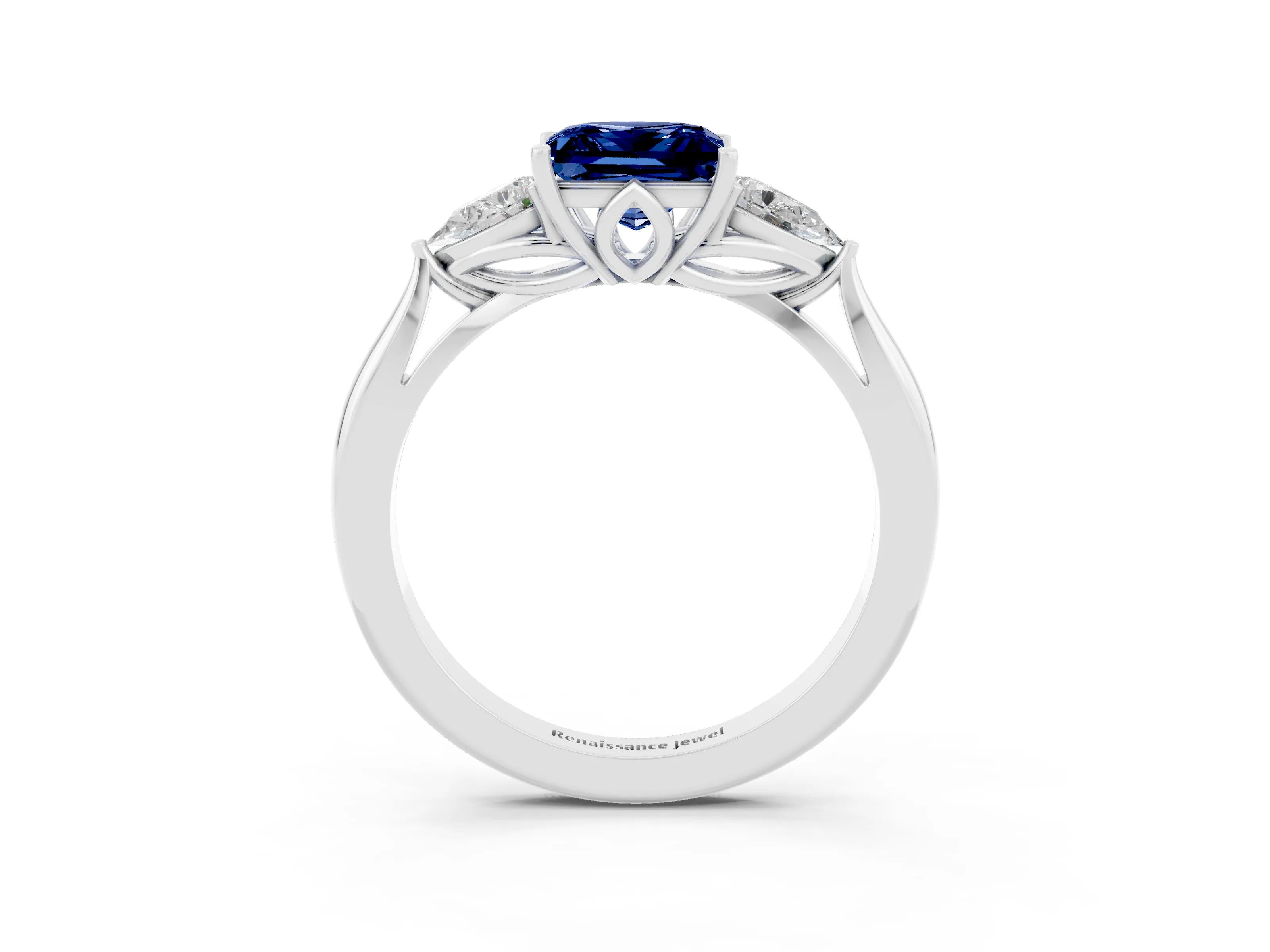White gold Three-Stone Princess Cut Cut Diamond Ring with Pear Side Stones in Four-Prong Setting_3