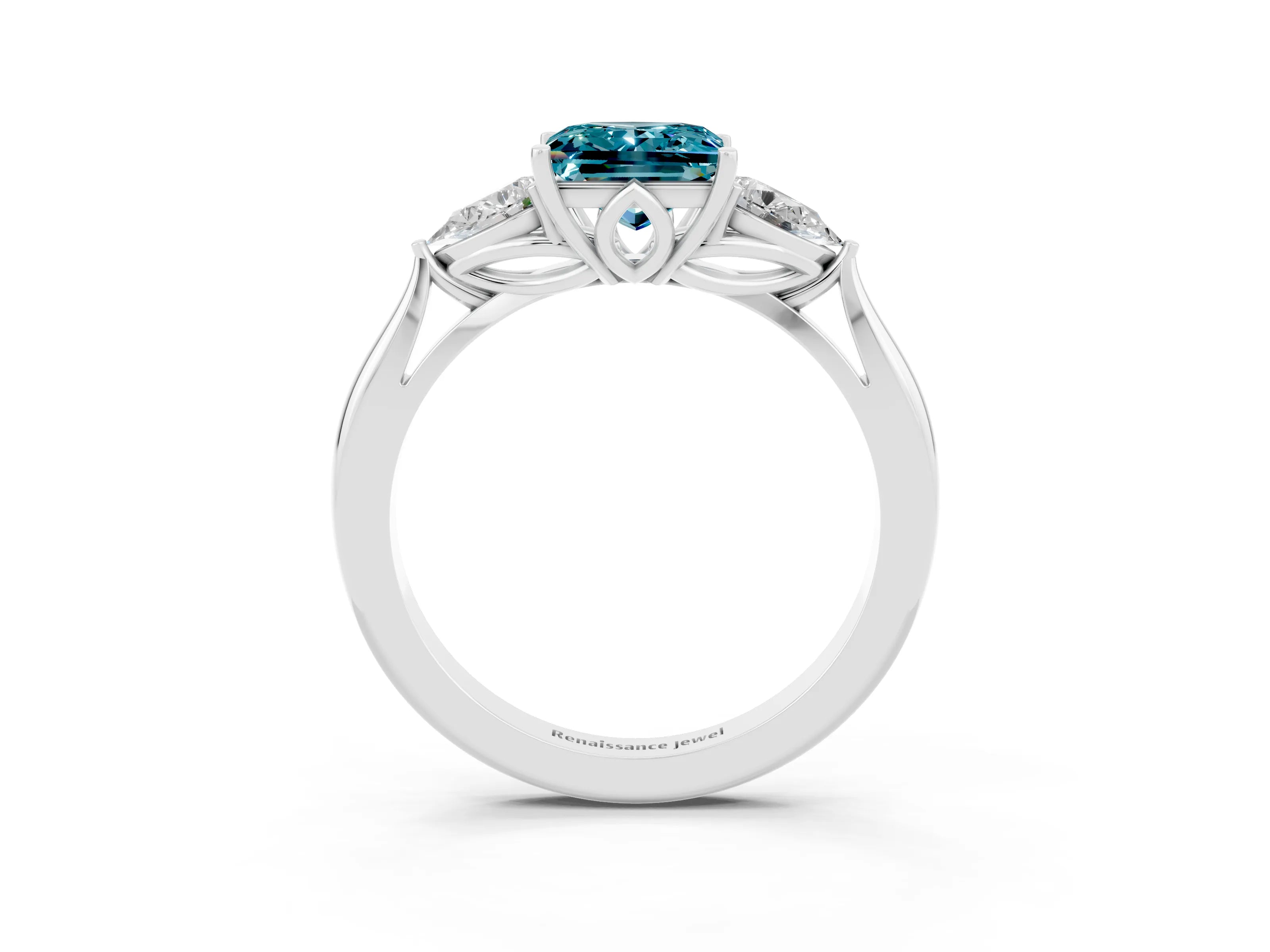 White gold Three-Stone Princess Cut Cut Diamond Ring with Pear Side Stones in Four-Prong Setting_3