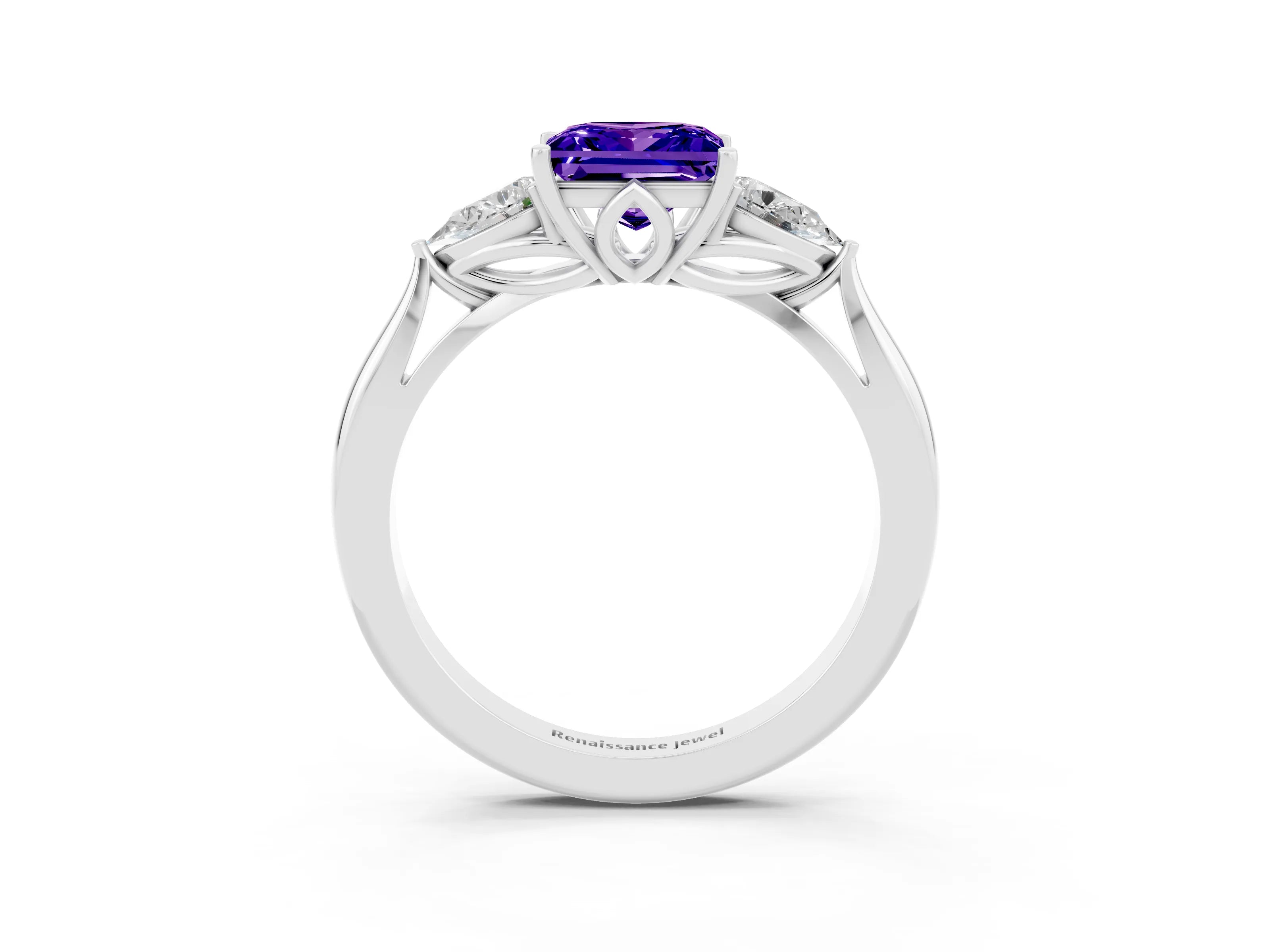 White gold Three-Stone Princess Cut Cut Diamond Ring with Pear Side Stones in Four-Prong Setting_3