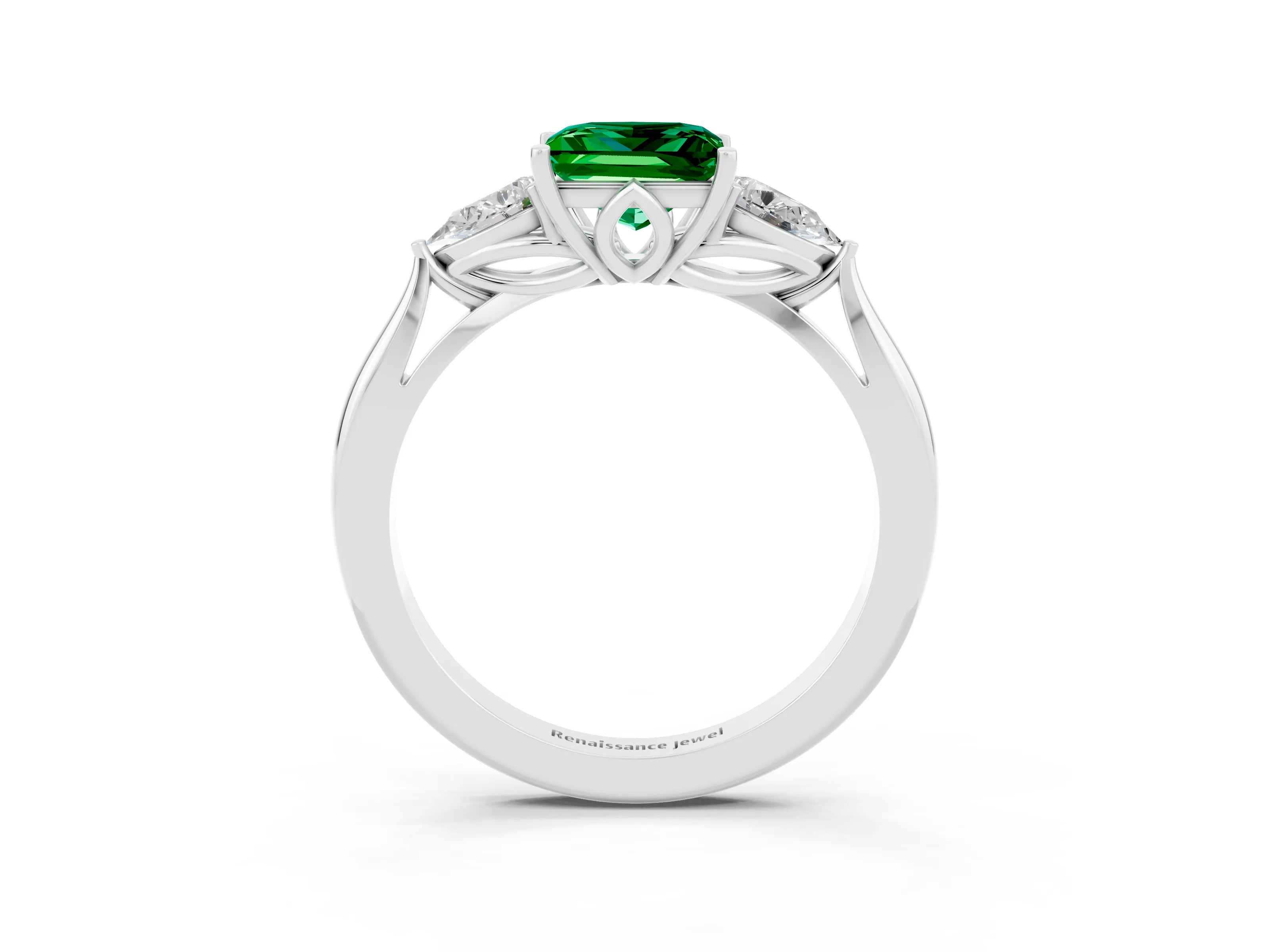 White gold Three-Stone Princess Cut Cut Diamond Ring with Pear Side Stones in Four-Prong Setting_3