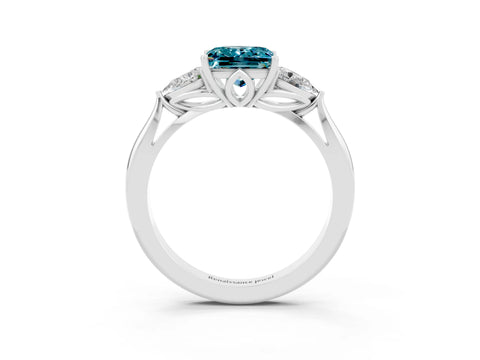 White gold Three-Stone Princess Cut Cut Diamond Ring with Pear Side Stones in Four-Prong Setting_3