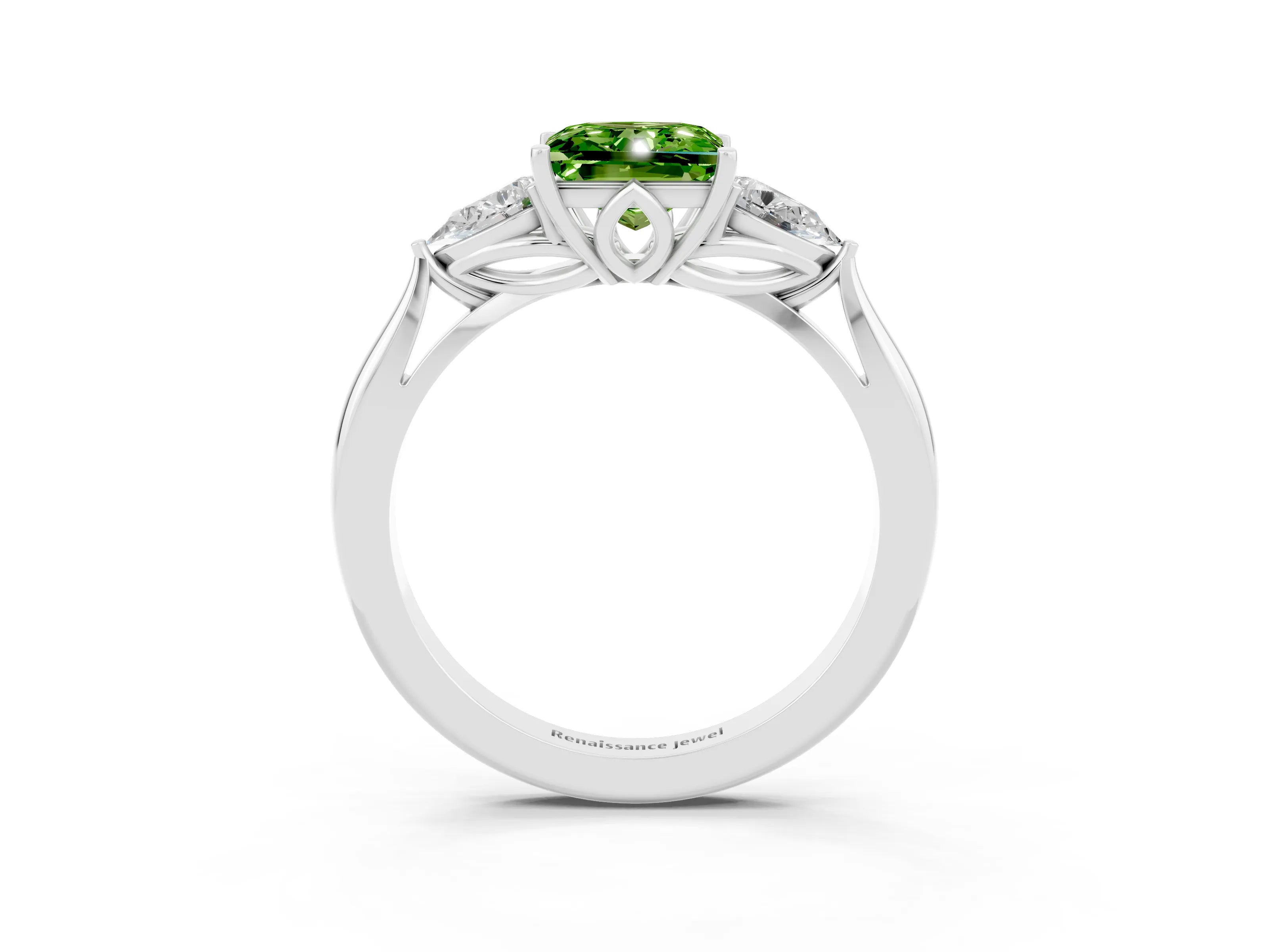 White gold Three-Stone Princess Cut Cut Diamond Ring with Pear Side Stones in Four-Prong Setting_3