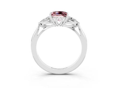 White gold Three-Stone Princess Cut Cut Diamond Ring with Pear Side Stones in Four-Prong Setting_3