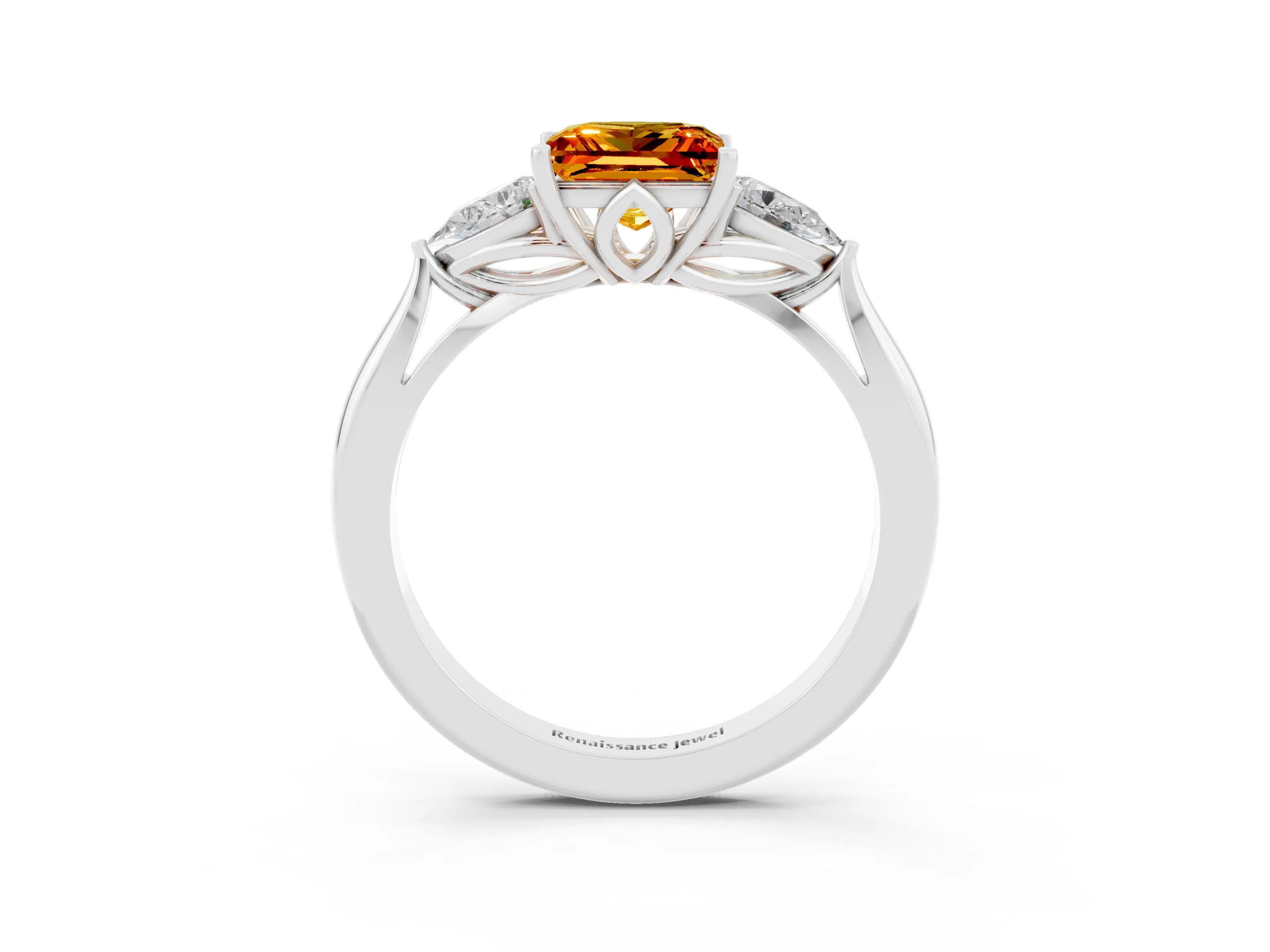 White gold Three-Stone Princess Cut Cut Diamond Ring with Pear Side Stones in Four-Prong Setting_3