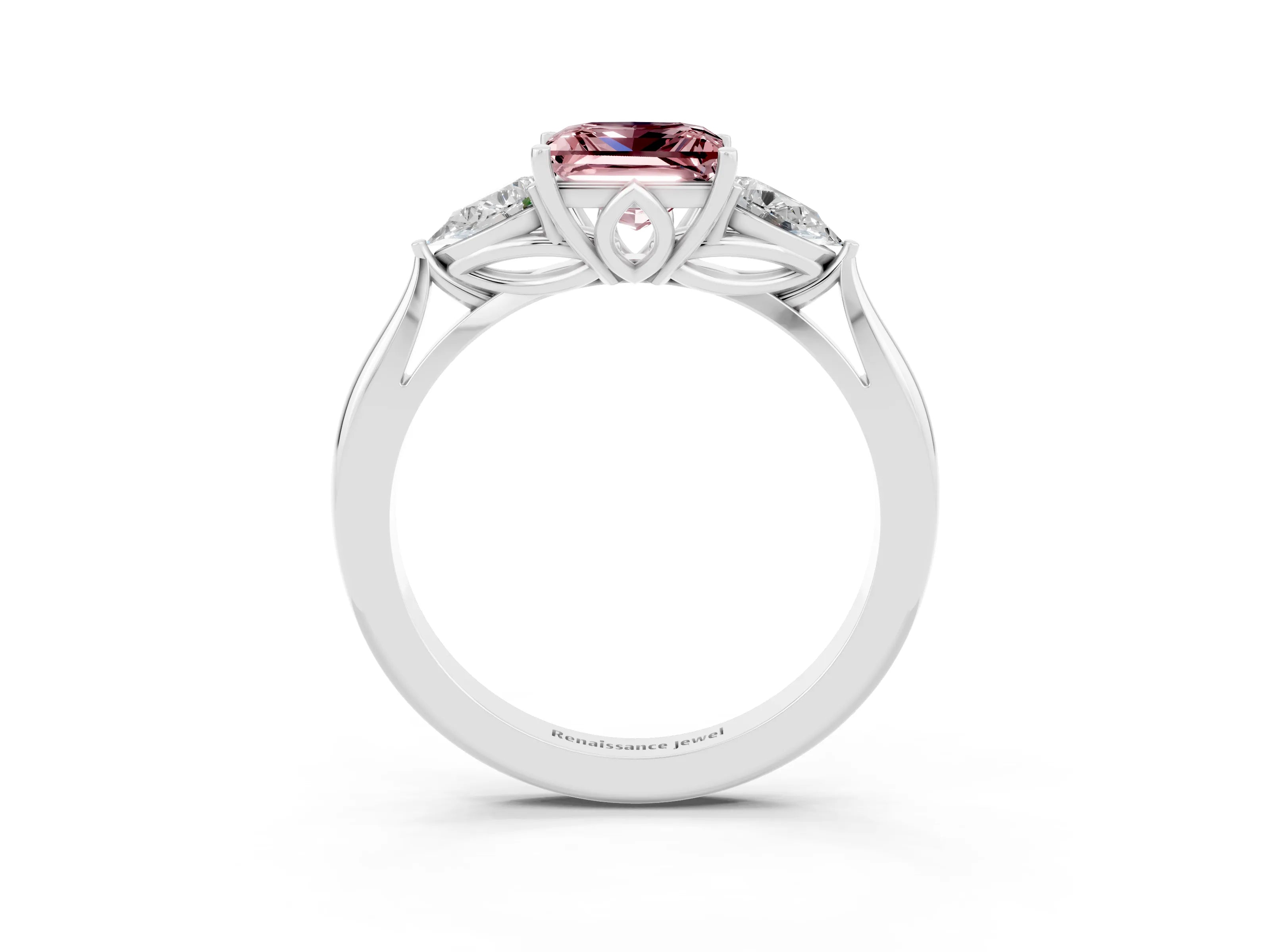 White gold Three-Stone Princess Cut Cut Diamond Ring with Pear Side Stones in Four-Prong Setting_3
