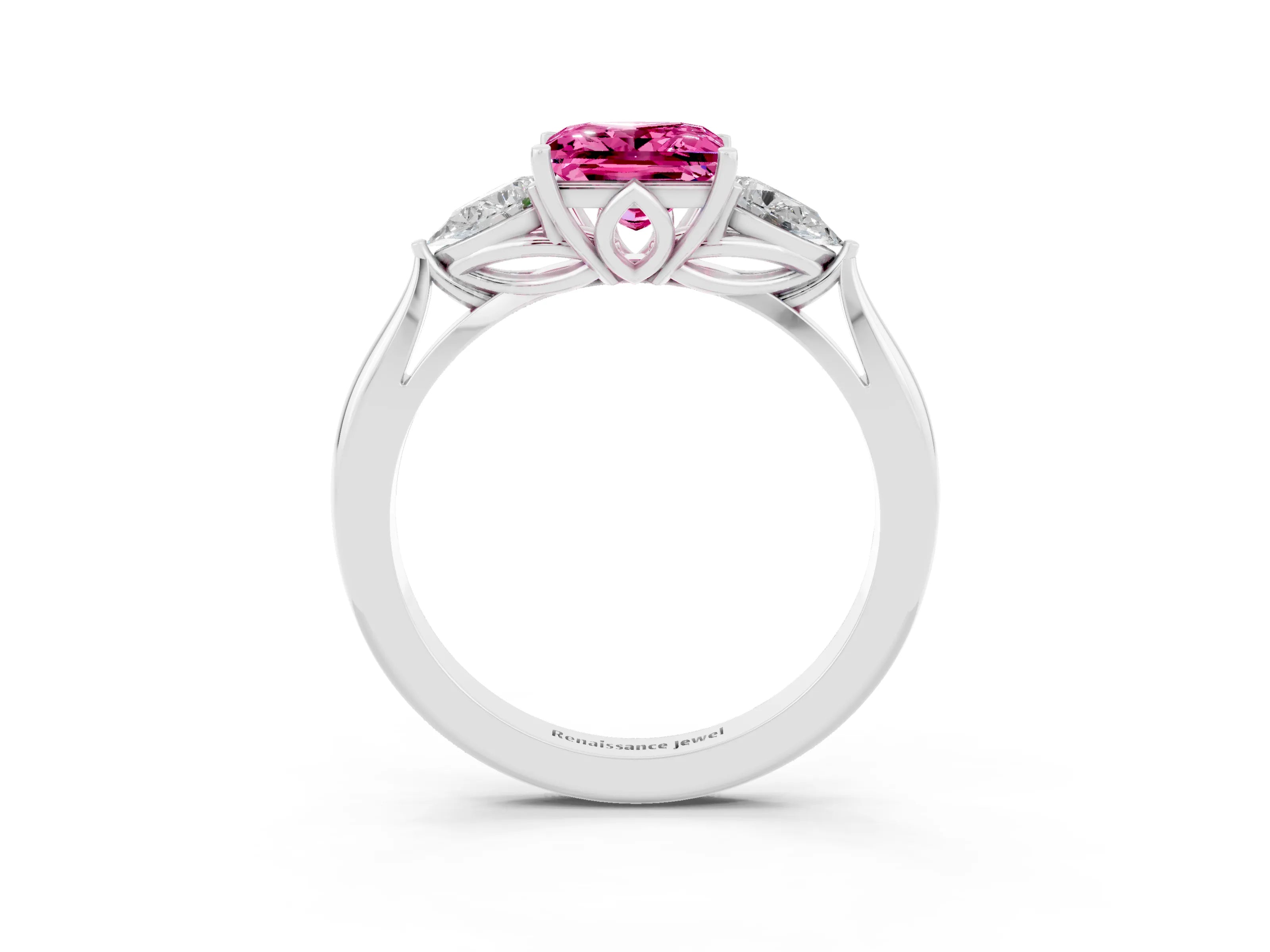 White gold Three-Stone Princess Cut Cut Diamond Ring with Pear Side Stones in Four-Prong Setting_3