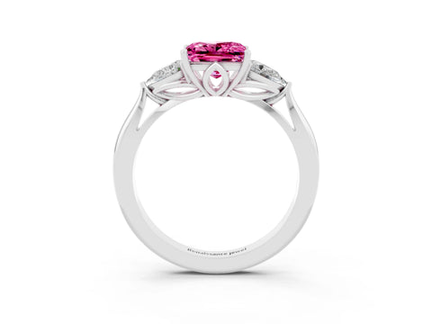 White gold Three-Stone Princess Cut Cut Diamond Ring with Pear Side Stones in Four-Prong Setting_3
