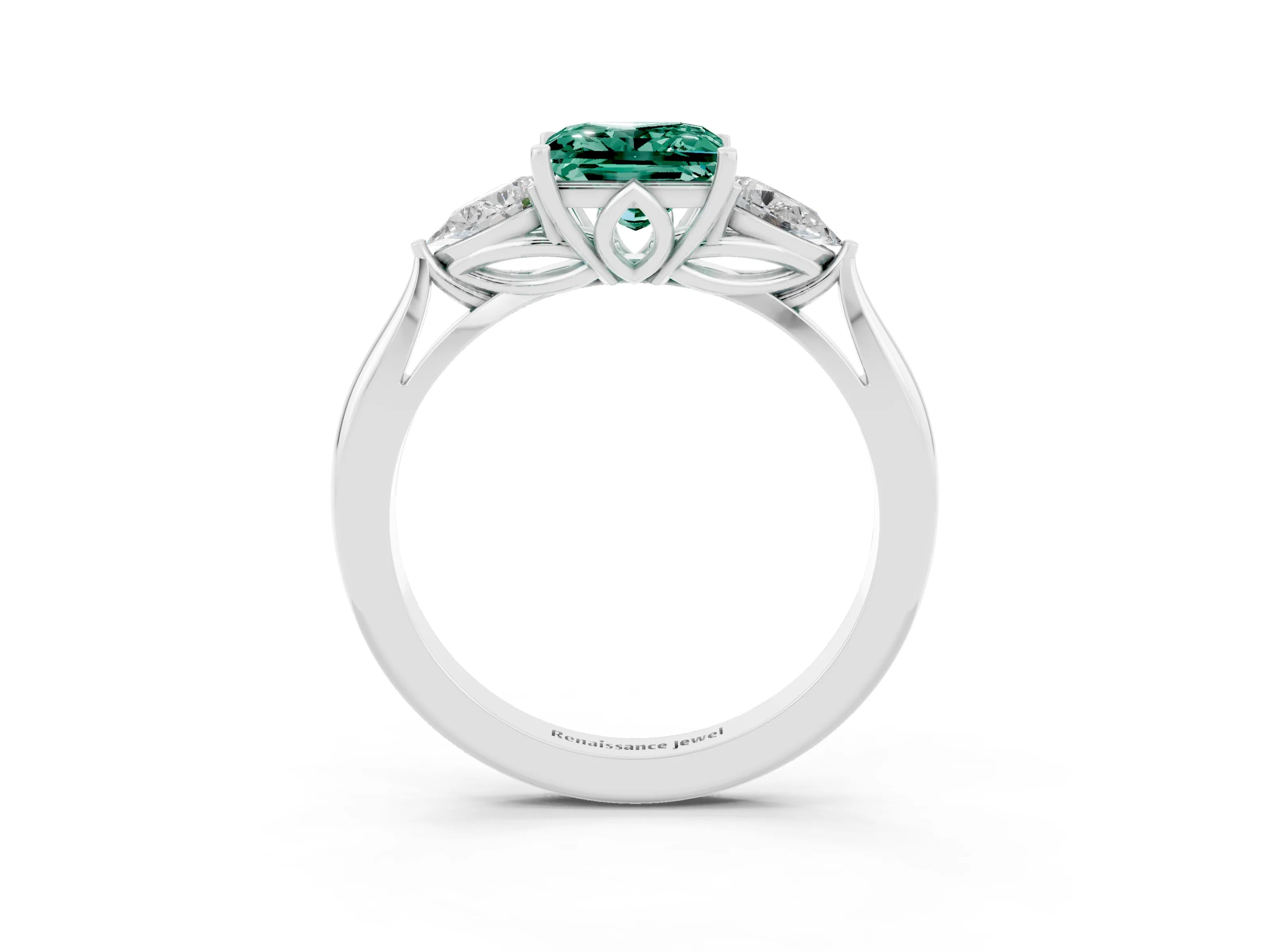 White gold Three-Stone Princess Cut Cut Diamond Ring with Pear Side Stones in Four-Prong Setting_3