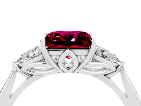 White gold Three-Stone Princess Cut Cut Diamond Ring with Pear Side Stones in Four-Prong Setting_4