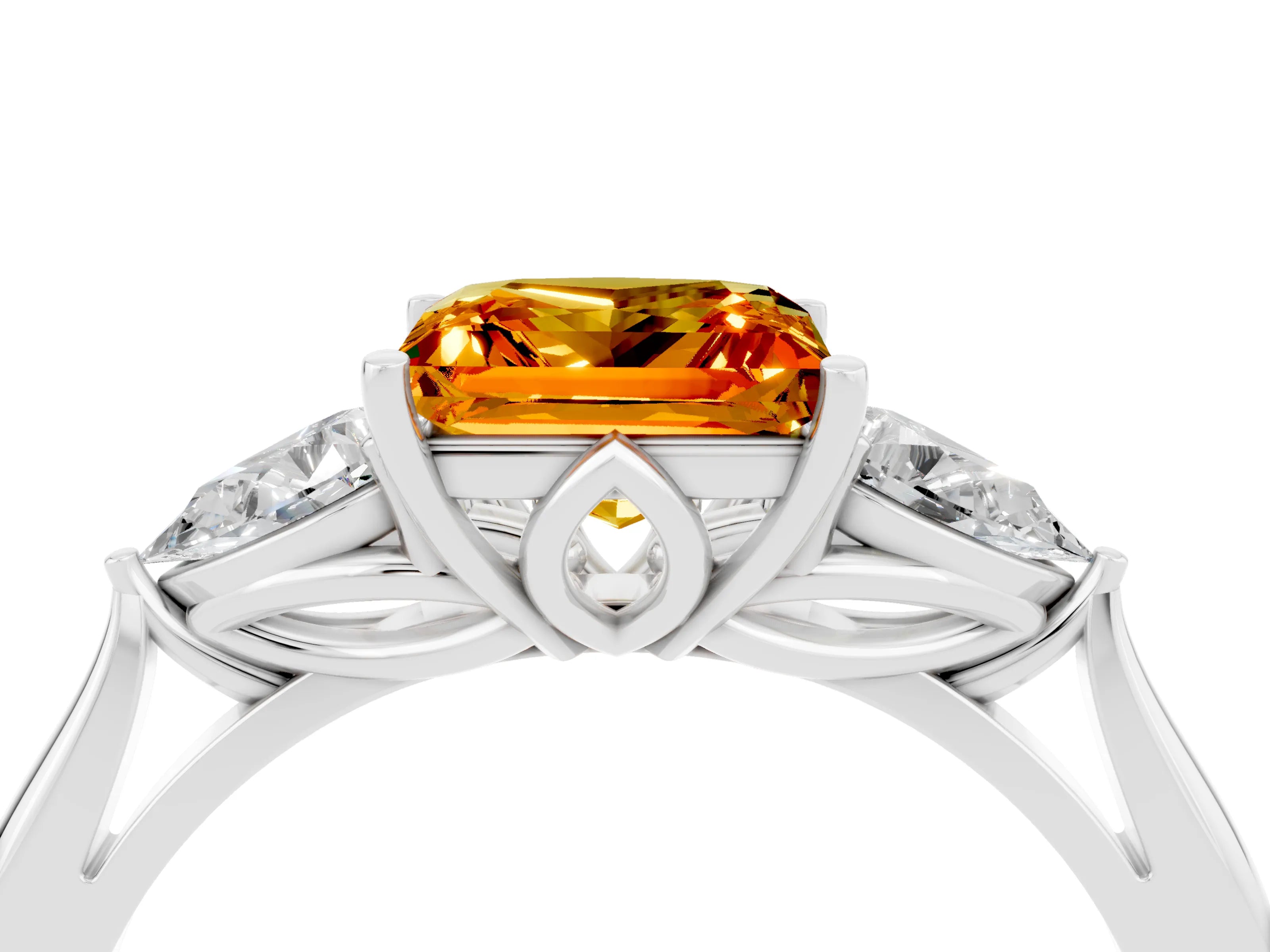 White gold Three-Stone Princess Cut Cut Diamond Ring with Pear Side Stones in Four-Prong Setting_4