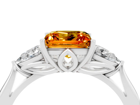 White gold Three-Stone Princess Cut Cut Diamond Ring with Pear Side Stones in Four-Prong Setting_4