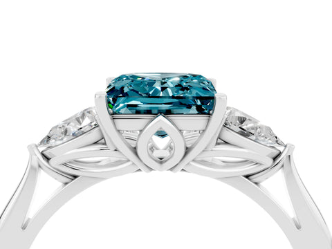 White gold Three-Stone Princess Cut Cut Diamond Ring with Pear Side Stones in Four-Prong Setting_4